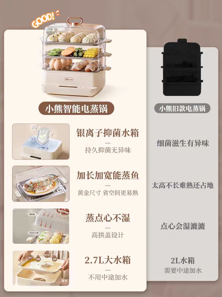国货小熊电蒸锅12升白色 DZG-CA2G2