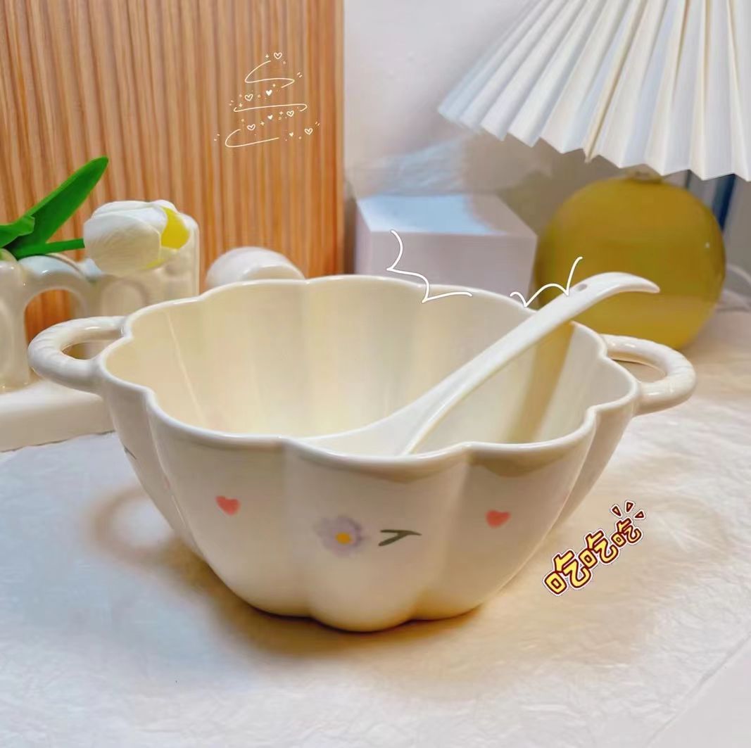 南瓜双耳大汤碗+汤勺餐具套装