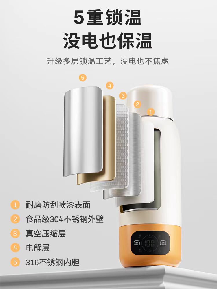 摩动真空保温烧水杯便携式 600ml 型号:MD−BW02B