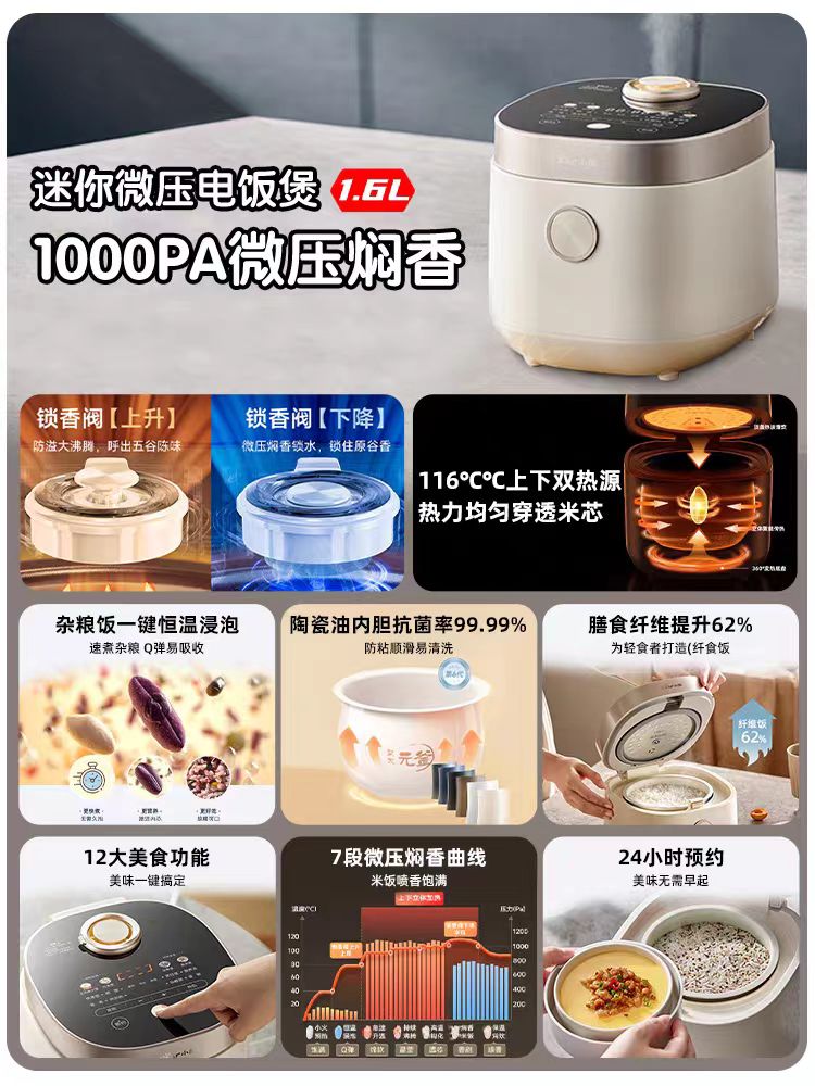 国货小熊微压电饭煲小电压力锅 1.6L 型号DFB-C16Q1