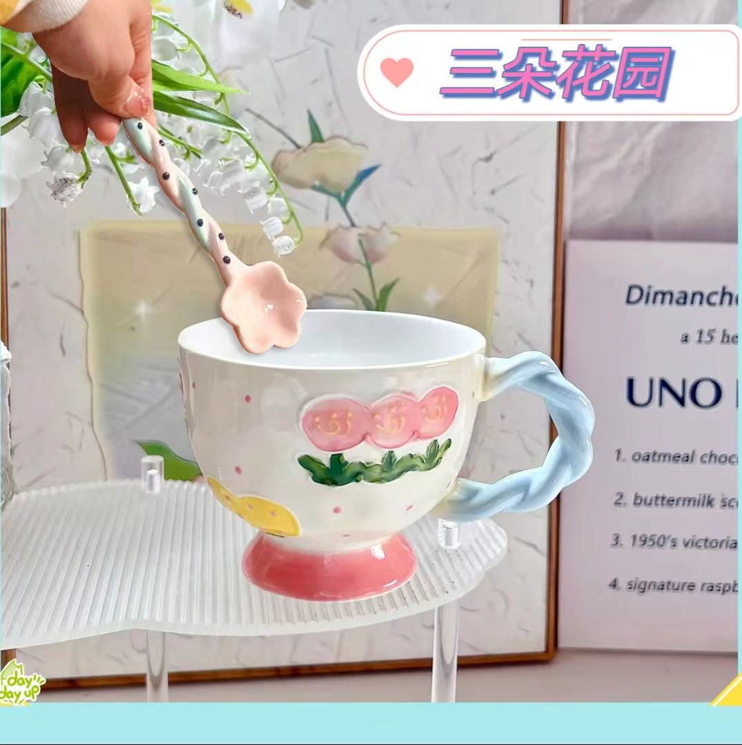 陶瓷马克杯送勺子 餐具套装