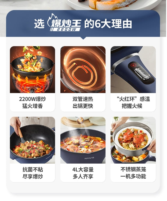 国货九阳电煮锅电炒锅4L(带蒸笼) 型号:HG40-GC50S