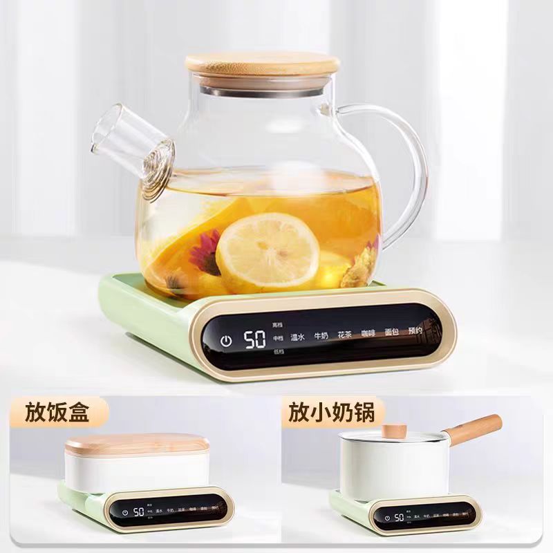 说物可控温保温加热杯垫【橄榄绿+玻璃杯】