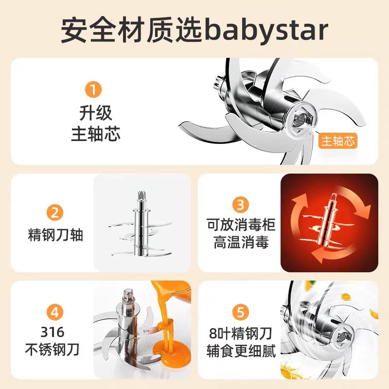 BabyStar 宝宝辅食机绞肉机 双杯【300ML小杯+600ML大杯】