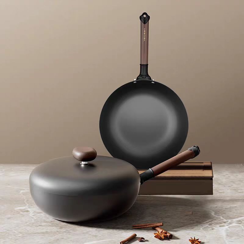 velosan温仑山鹅卵石精铁0涂层不粘锅炒锅32cm