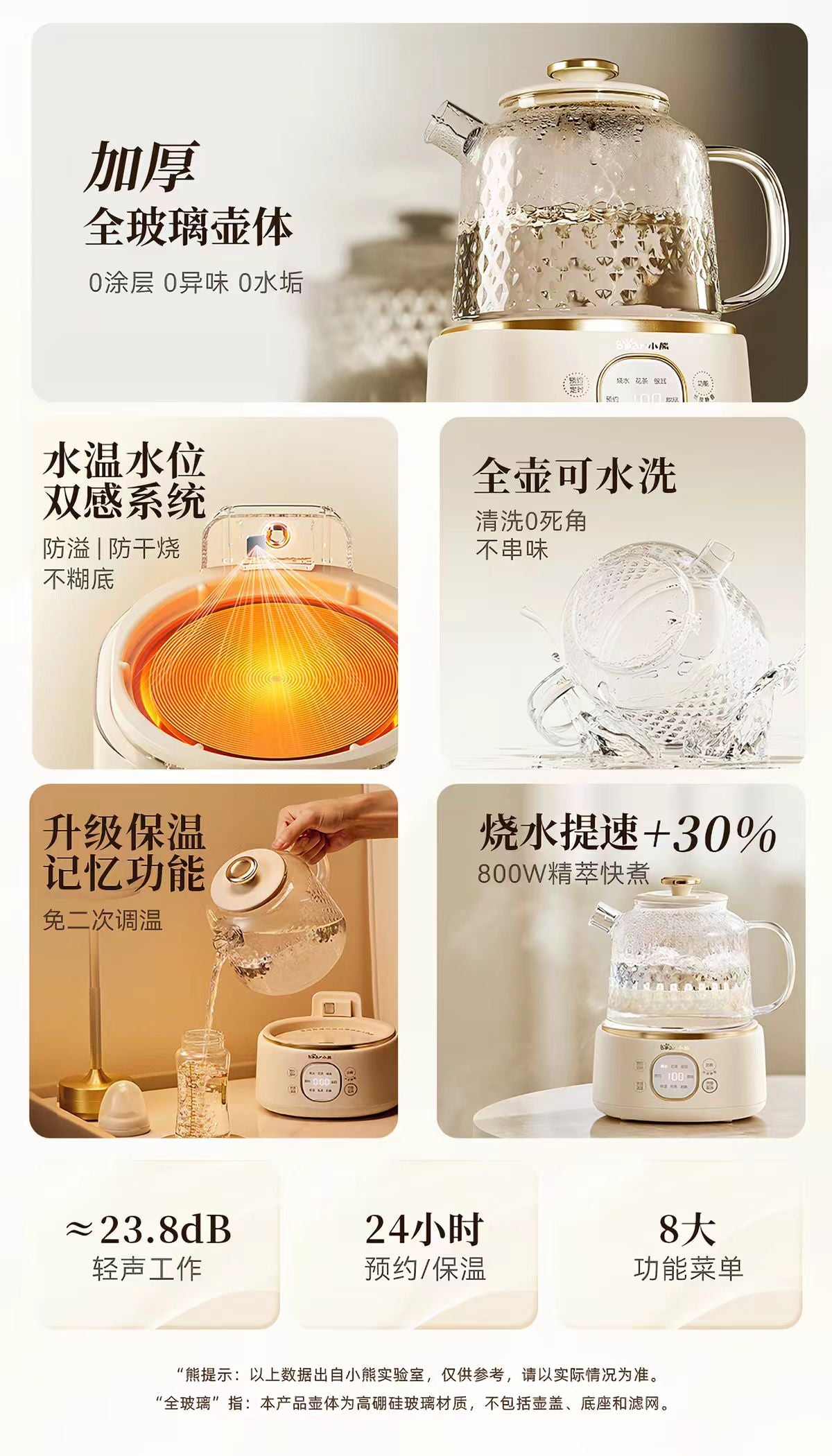 国货小熊全玻璃养生壶1L 型号:YSH-J10D1