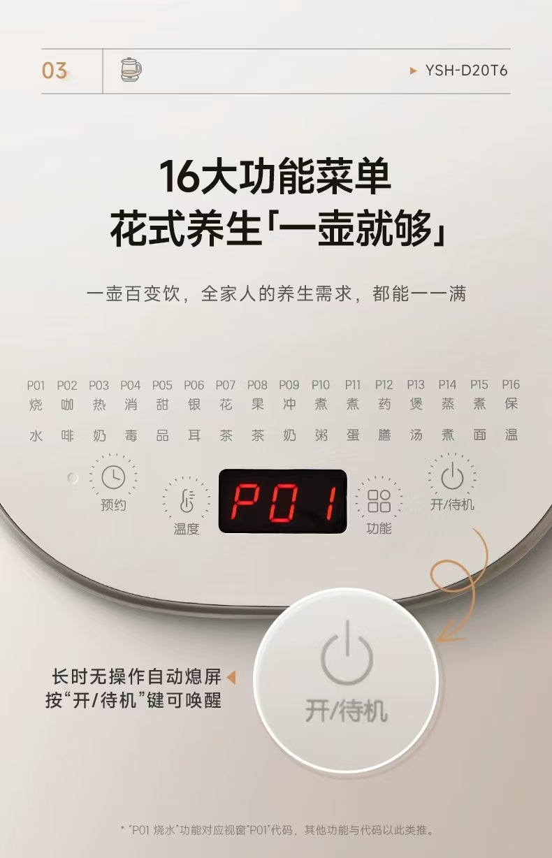 国货小熊316不锈钢养生壶2L 带滤网 型号:YSH-D20T6