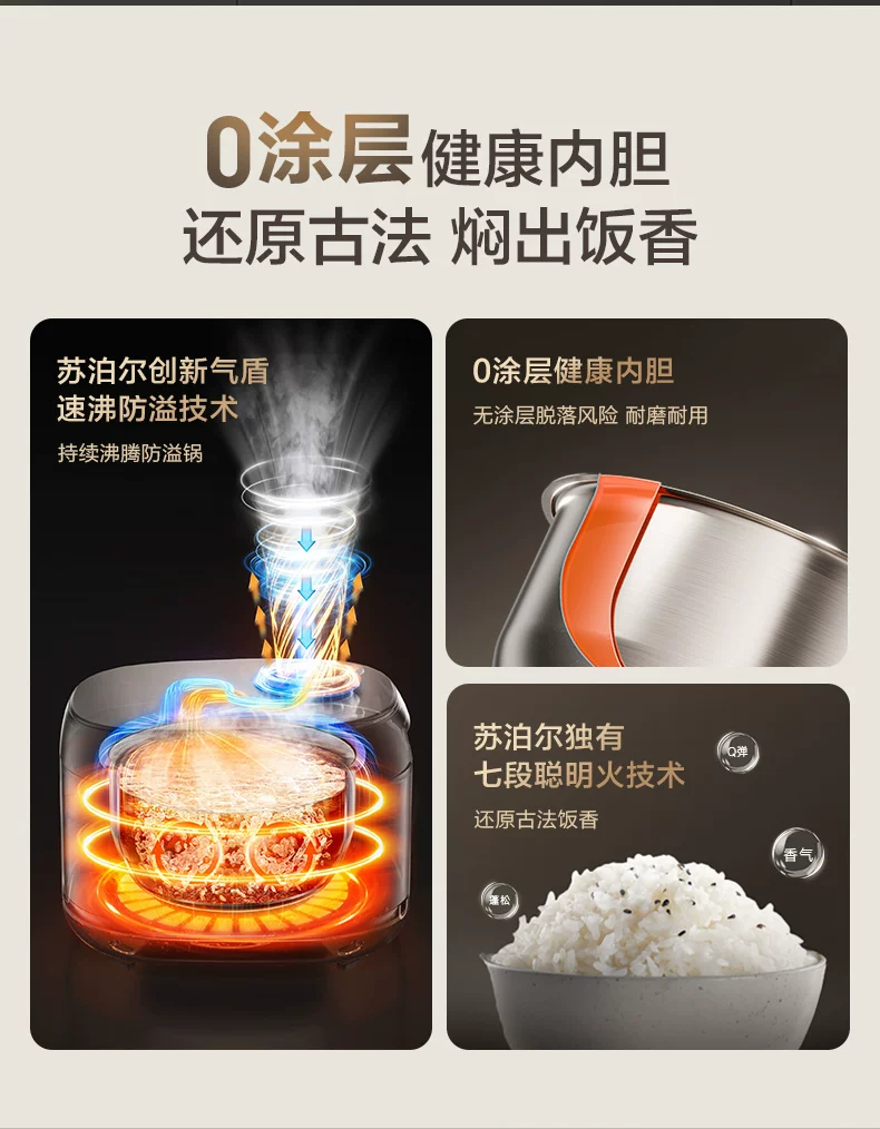 苏泊尔电饭煲316L不锈钢内胆4L 型号：F40F68S