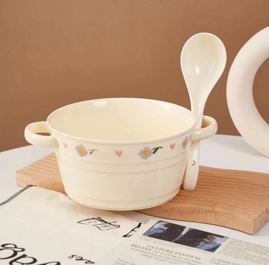 紫藤花双耳大汤碗+汤勺餐具套装