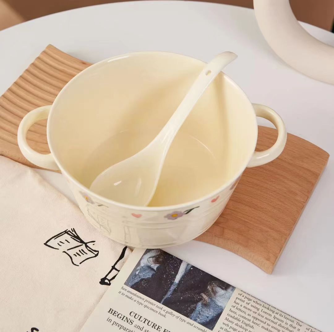 紫藤花双耳大汤碗+汤勺餐具套装