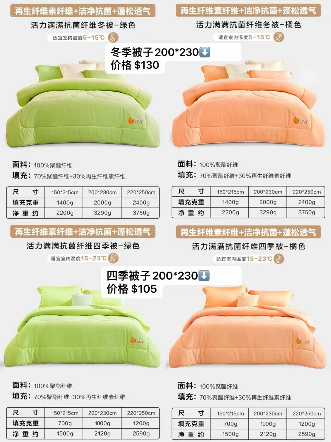 罗莱抗菌被子被芯  尺寸：200*230cm