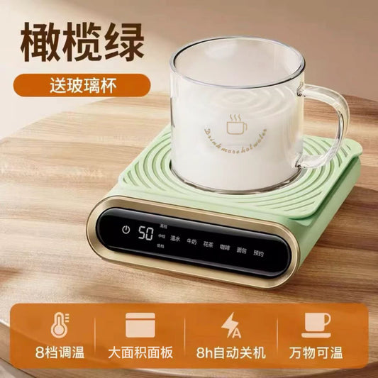 说物可控温保温加热杯垫【橄榄绿+玻璃杯】