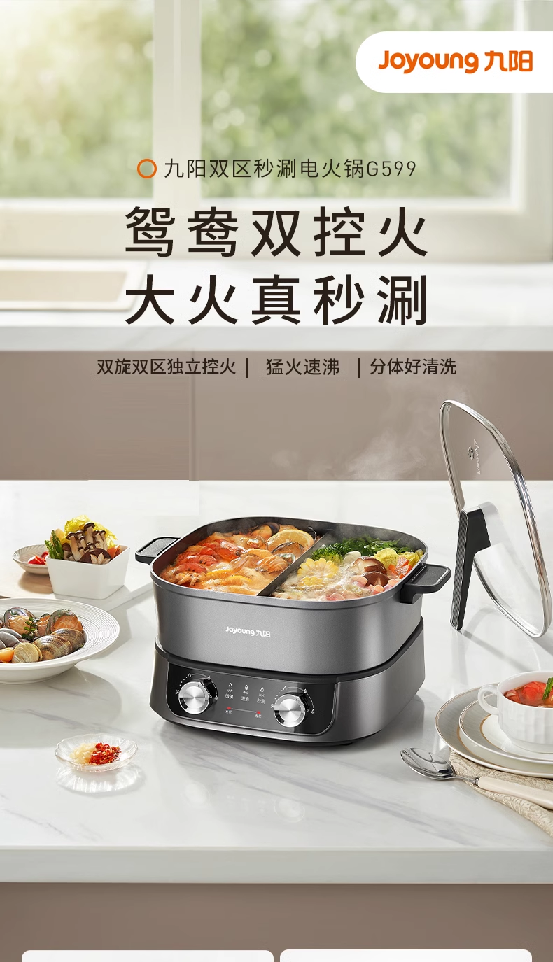 九阳分体式鸳鸯锅电火锅6L,型号：G599