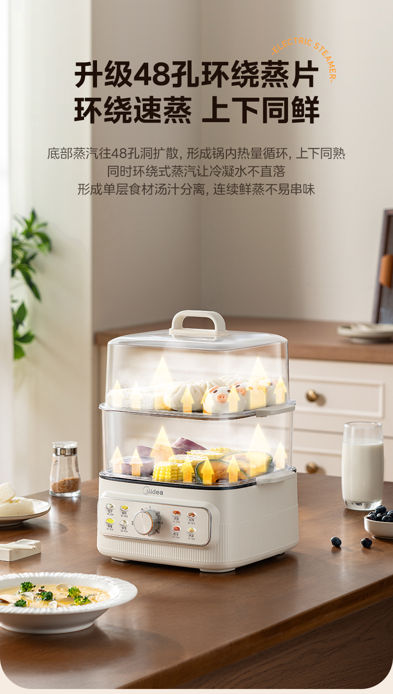 国货美的电蒸锅10.8L 型号：ZGE2323H02