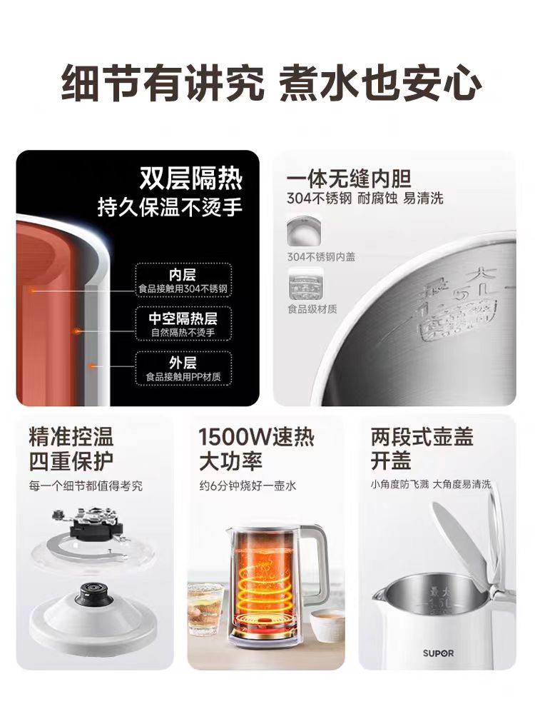 苏泊尔电热烧水壶1.5L 型号：SW-15J71A