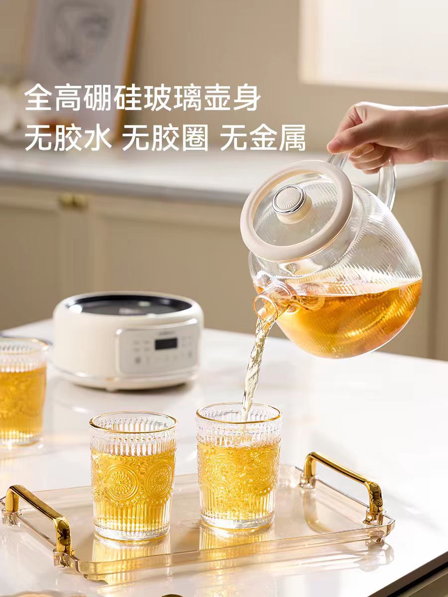 七彩叮当全玻璃养生壶1.2L (全玻璃茶漏+炖盅) 型号：QC-YSH06-DL