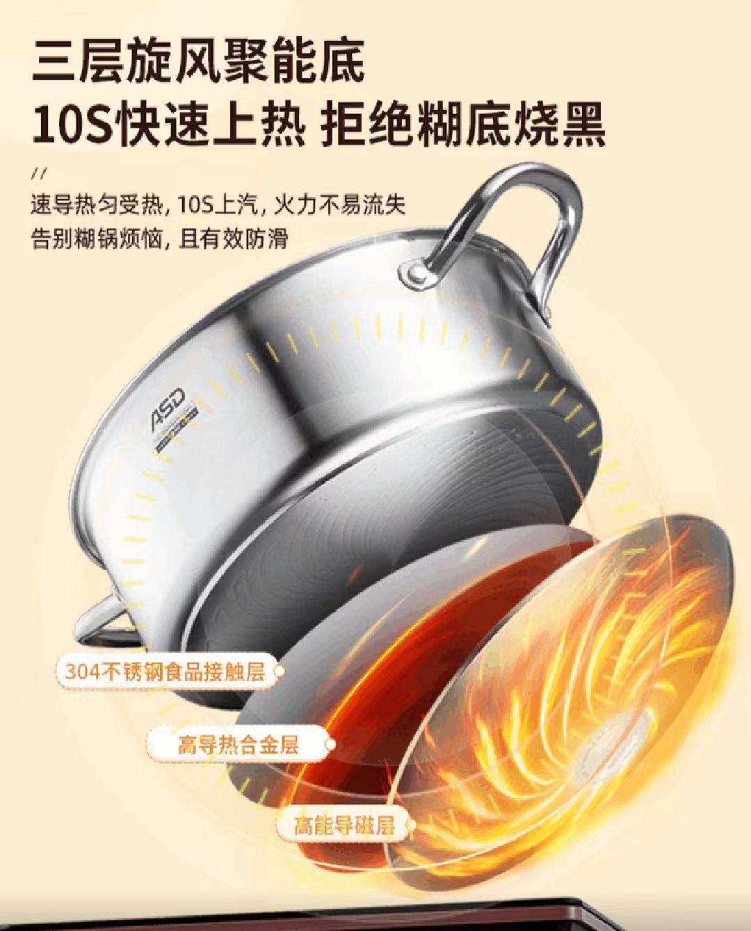 爱仕达不锈钢鸳鸯锅火锅28CM 型号：FS28H3Q