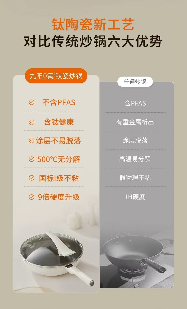 国货九阳0氟钛瓷炒锅30CM 型号：CF30-C619(LB)