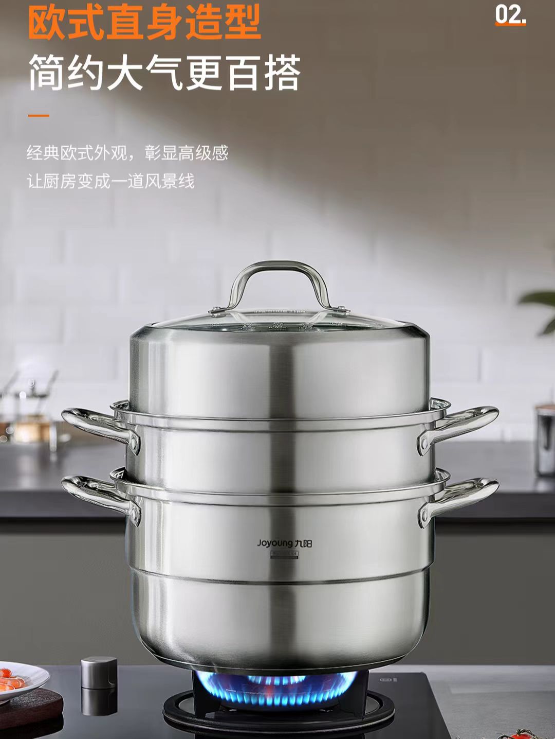 国货九阳不锈钢蒸锅 28cm 型号：CF28T-CZ523