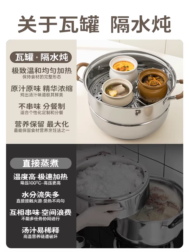 双枪陶瓷炖盅【四件套】白+棕+粉+青花