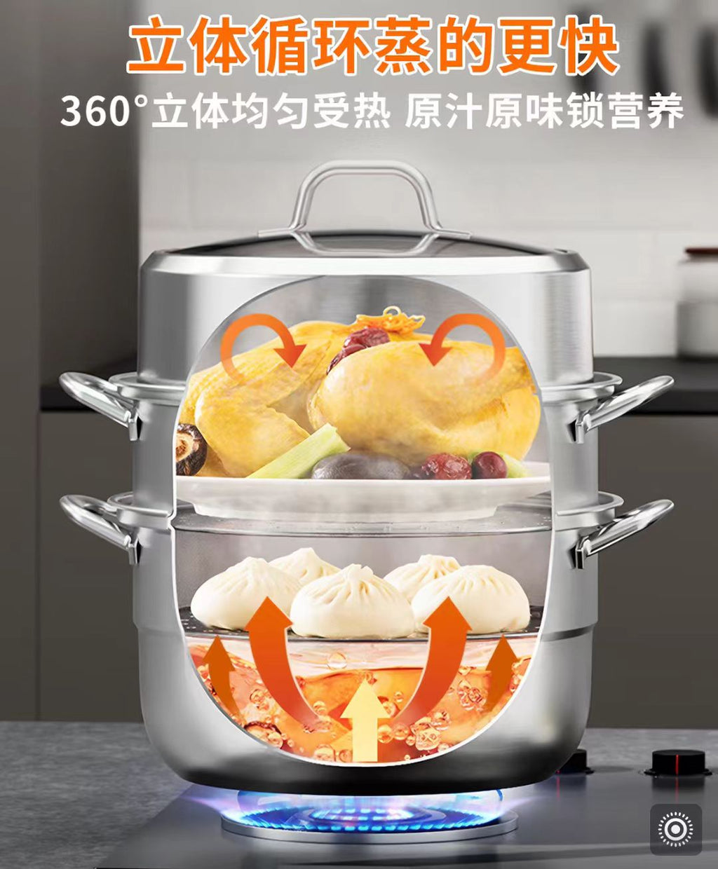 国货九阳不锈钢蒸锅 28cm 型号：CF28T-CZ523